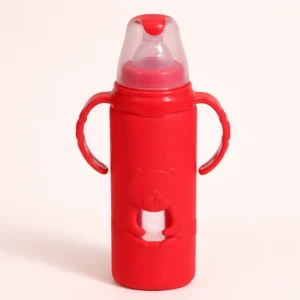 Baby Glass Feeding Bottle Red 240Ml - Sunshine